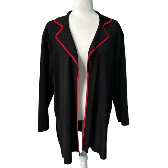 Misook Long Black Open Front Knit Cardigan Duster Size 2XL
